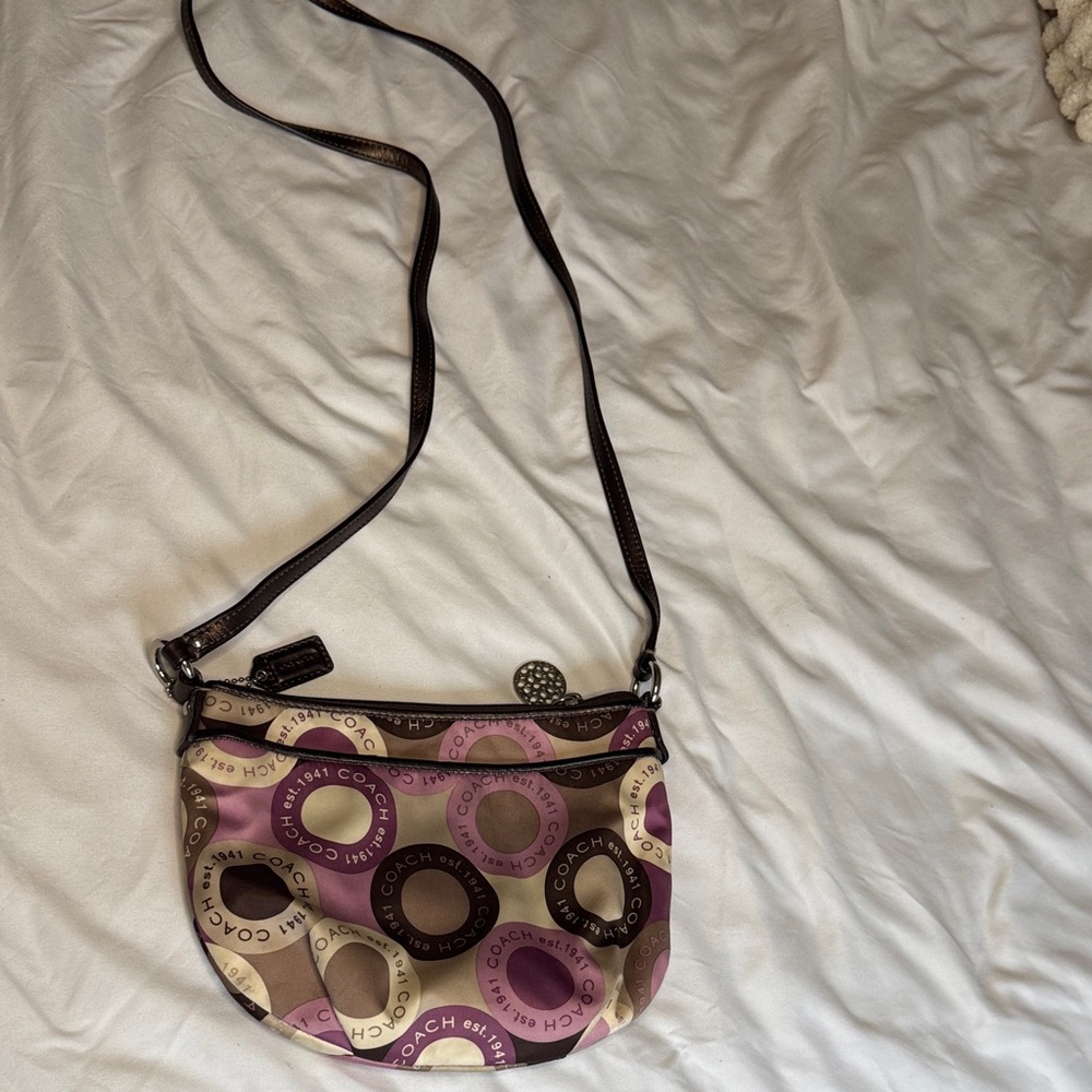 Vintage Coach Circle Pattern Crossbody Bag in Purple and Tan